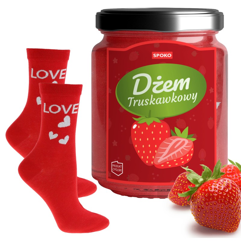 Skarpetki w Słoiku DŻEM TRUSKAWKOWY Prezent na Dzień MAMY MATKI CZERW r. 38-41